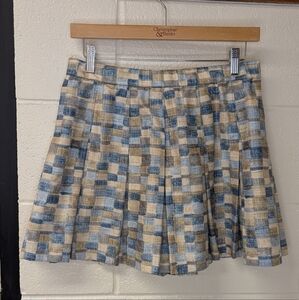 90s Blue and Green Pleated Skirt by Danny & Company